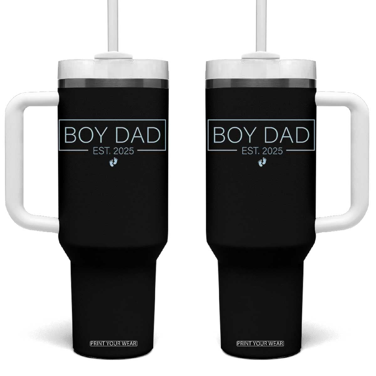 Boy Dad Est 2025 Tumbler With Handle Newborn Daddy Father Baby Boy Son Expect Baby TS10 One Size: 40 oz Black Print Your Wear