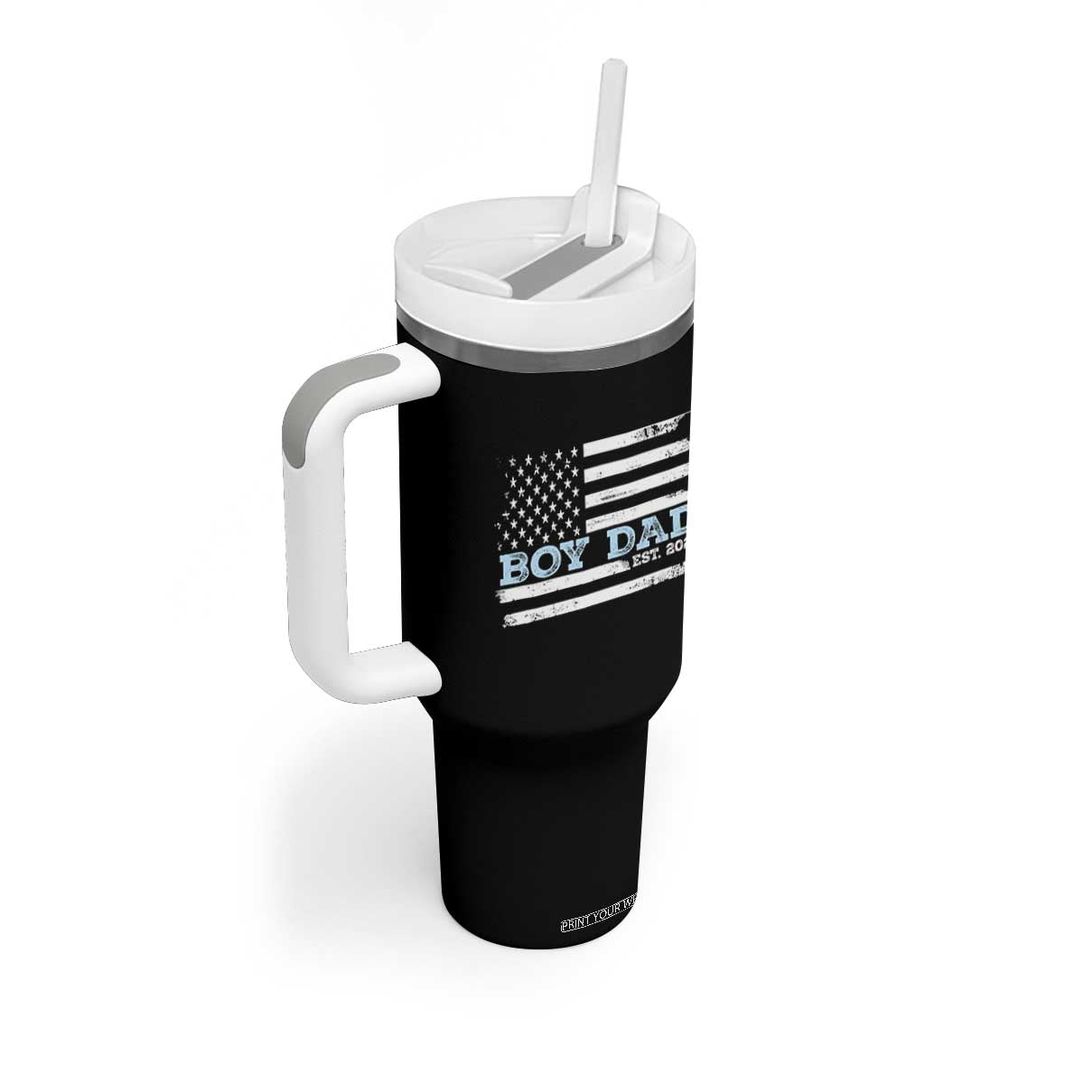 Boy Dad Est 2025 Tumbler With Handle Newborn Daddy Father Baby Boy Son USA Flag TS10 Print Your Wear