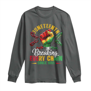 Breaking Every Chain Since 1865 Juneteenth Long Sleeve Shirt Celebrating Black Freedom TS10 Dark Heather Print Your Wear