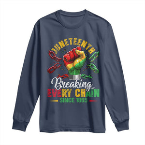 Breaking Every Chain Since 1865 Juneteenth Long Sleeve Shirt Celebrating Black Freedom TS10 Navy Print Your Wear