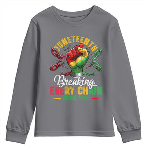 Breaking Every Chain Since 1865 Juneteenth Youth Sweatshirt Celebrating Black Freedom TS10 Charcoal Print Your Wear