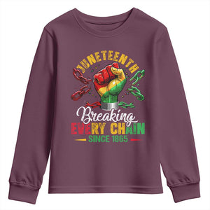 Breaking Every Chain Since 1865 Juneteenth Youth Sweatshirt Celebrating Black Freedom TS10 Maroon Print Your Wear