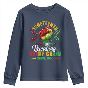 Breaking Every Chain Since 1865 Juneteenth Youth Sweatshirt Celebrating Black Freedom TS10 Navy Print Your Wear