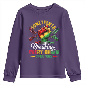 Breaking Every Chain Since 1865 Juneteenth Youth Sweatshirt Celebrating Black Freedom TS10 Purple Print Your Wear