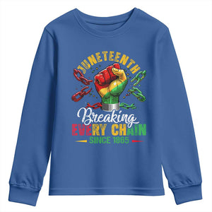 Breaking Every Chain Since 1865 Juneteenth Youth Sweatshirt Celebrating Black Freedom TS10 Royal Blue Print Your Wear