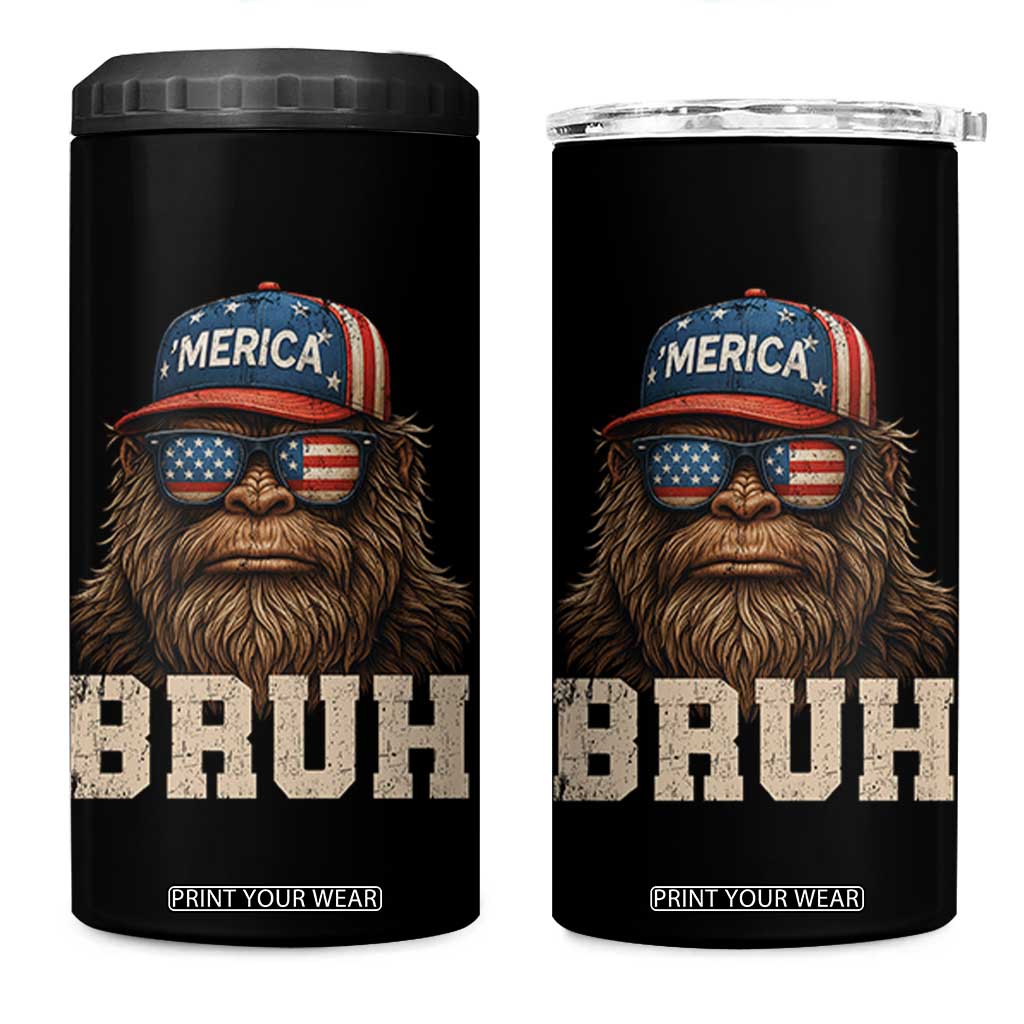 Bruh Bigfoot Merica 4 in 1 Can Cooler Tumbler American Flag Patriotic 4th Of July TS10 One Size: 16 oz Black Print Your Wear