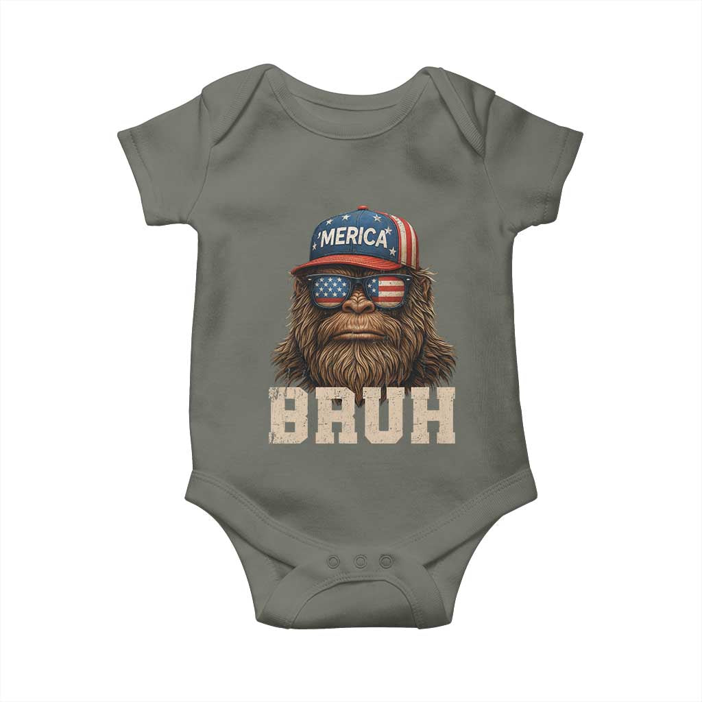 Funny Bigfoot Merica Baby Onesie Funny Patriotic Bruh 4th of July Infant Bodysuit TS10 Military Green Print Your Wear