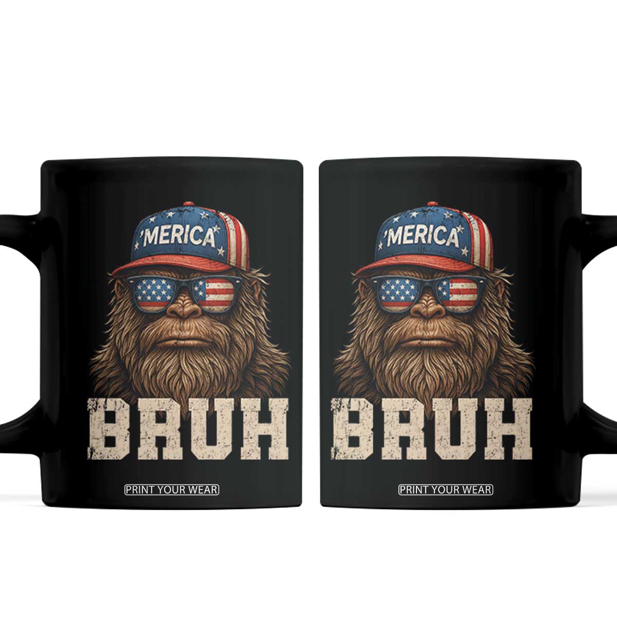 Bruh Bigfoot Merica Coffee Mug American Flag Patriotic 4th Of July TS10 Black Print Your Wear