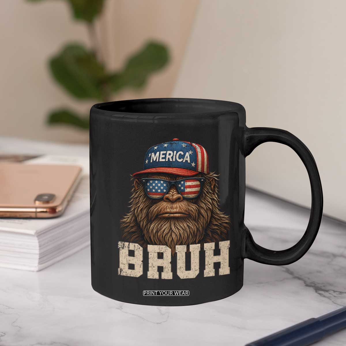 Bruh Bigfoot Merica Coffee Mug American Flag Patriotic 4th Of July TS10 Print Your Wear