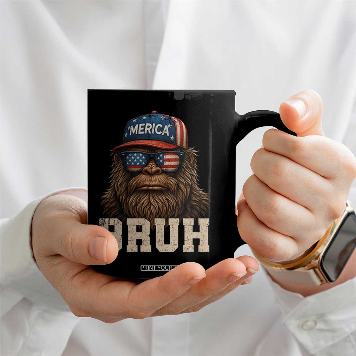 Bruh Bigfoot Merica Coffee Mug American Flag Patriotic 4th Of July TS10 Print Your Wear