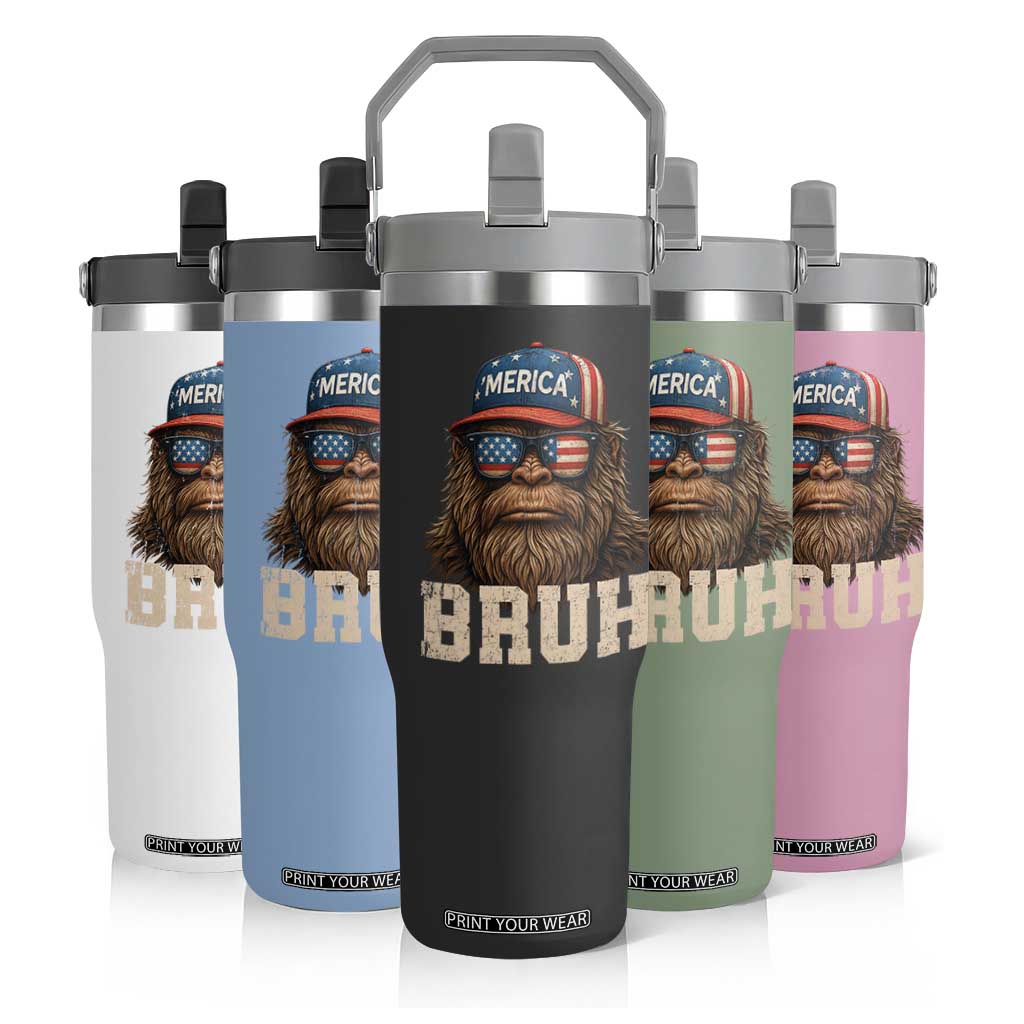 Bruh Bigfoot Merica Flip Straw Tumbler American Flag Patriotic 4th Of July TS10 Print Your Wear