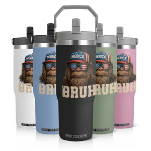 Bruh Bigfoot Merica Flip Straw Tumbler American Flag Patriotic 4th Of July TS10 Print Your Wear