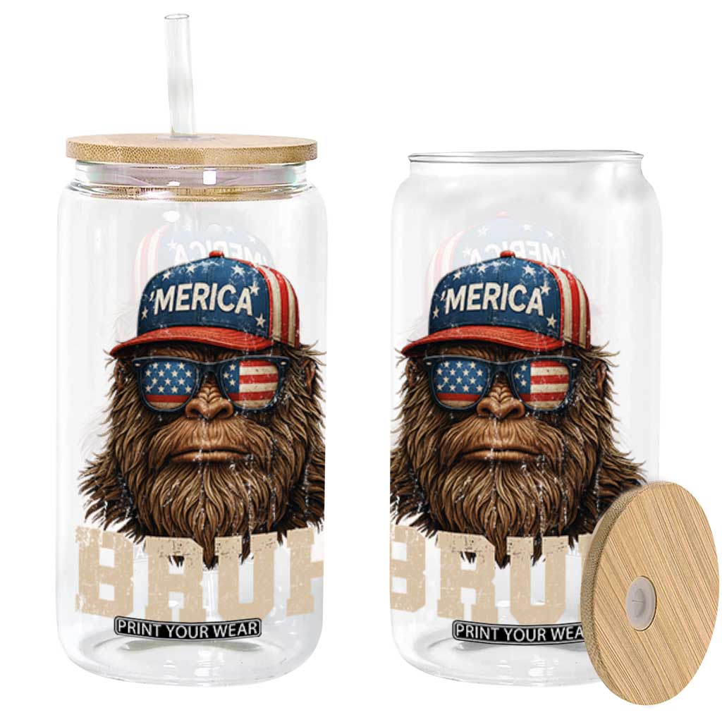 Bruh Bigfoot Merica Glass Can American Flag Patriotic 4th Of July TS10 Black Print Your Wear