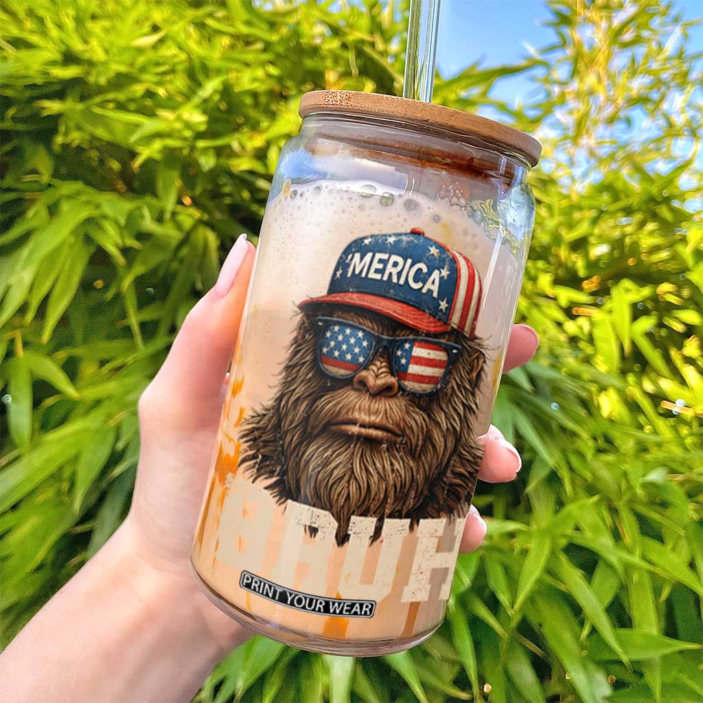 Bruh Bigfoot Merica Glass Can American Flag Patriotic 4th Of July TS10 Print Your Wear
