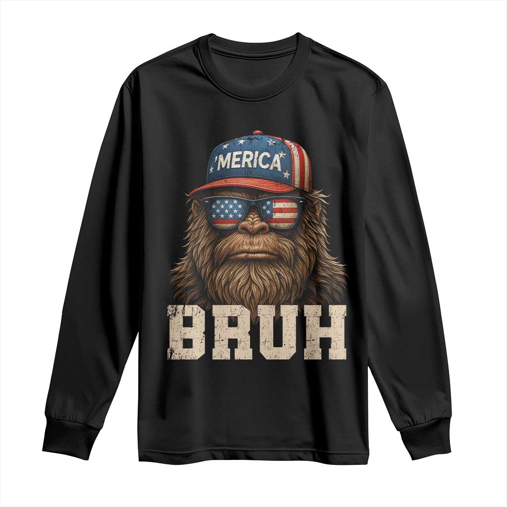 Bruh Bigfoot Merica Long Sleeve Shirt American Flag Patriotic 4th Of July TS10 Black Print Your Wear