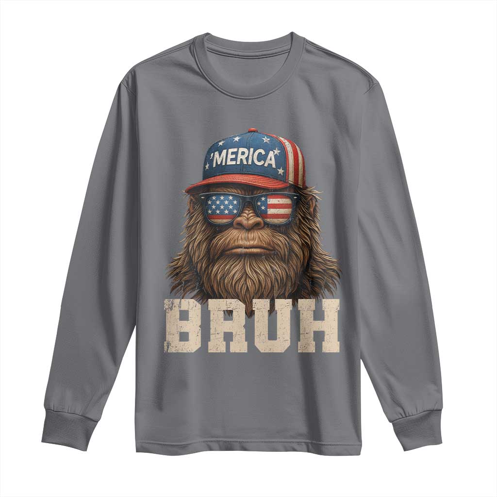 Bruh Bigfoot Merica Long Sleeve Shirt American Flag Patriotic 4th Of July TS10 Charcoal Print Your Wear
