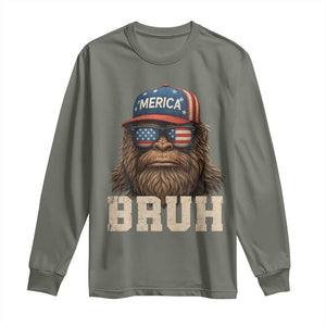 Bruh Bigfoot Merica Long Sleeve Shirt American Flag Patriotic 4th Of July TS10 Military Green Print Your Wear