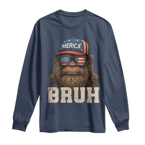 Bruh Bigfoot Merica Long Sleeve Shirt American Flag Patriotic 4th Of July TS10 Navy Print Your Wear