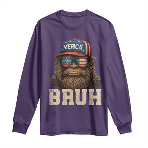 Bruh Bigfoot Merica Long Sleeve Shirt American Flag Patriotic 4th Of July TS10 Purple Print Your Wear