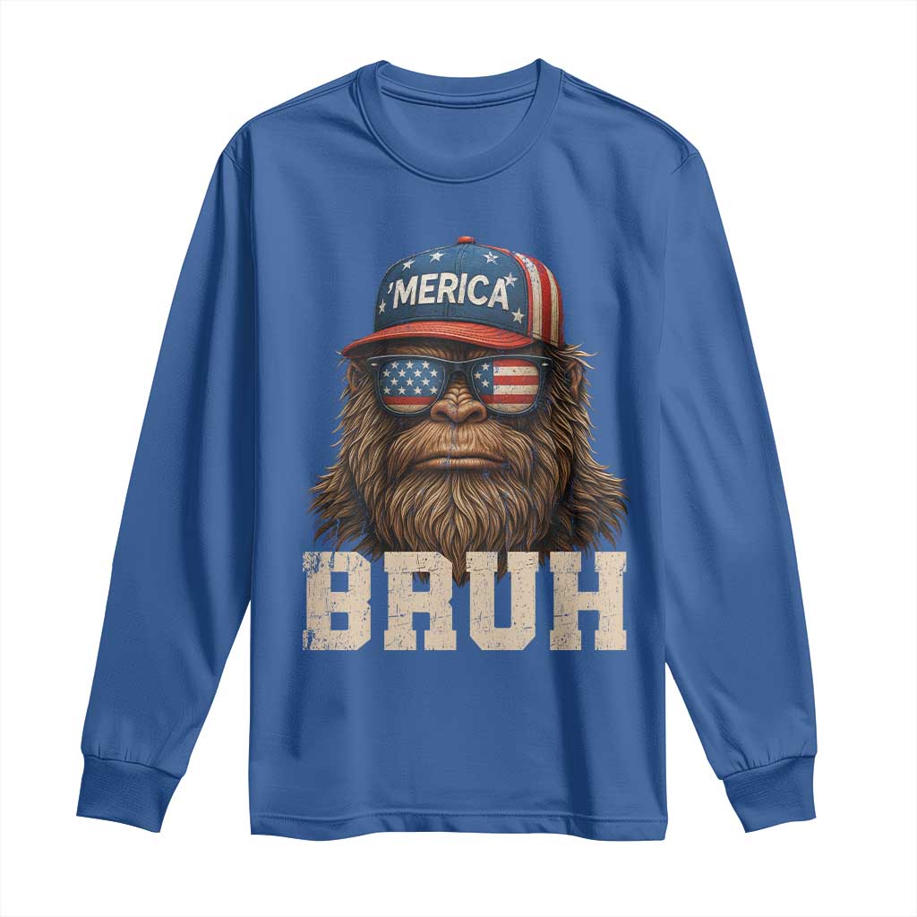 Bruh Bigfoot Merica Long Sleeve Shirt American Flag Patriotic 4th Of July TS10 Royal Blue Print Your Wear