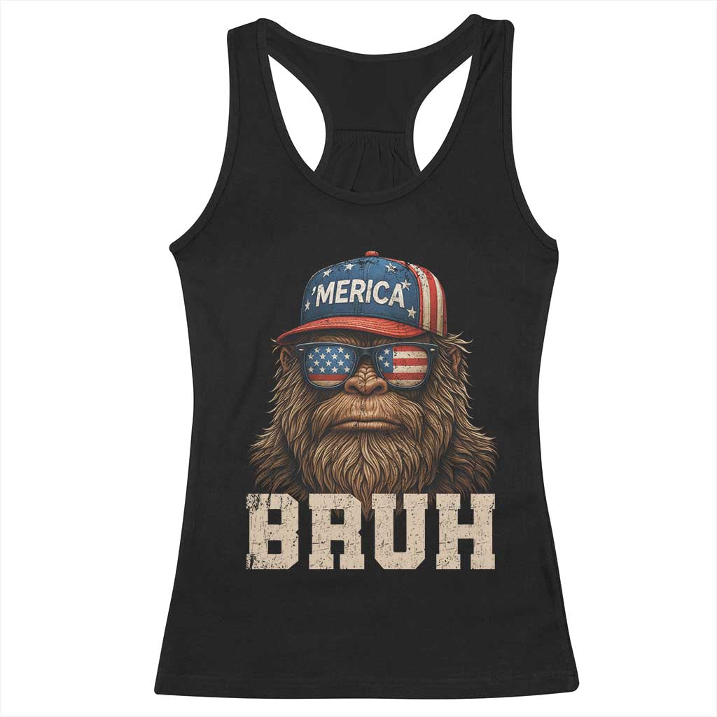 Bruh Bigfoot Merica Racerback Tank Top American Flag Patriotic 4th Of July TS10 Black Print Your Wear