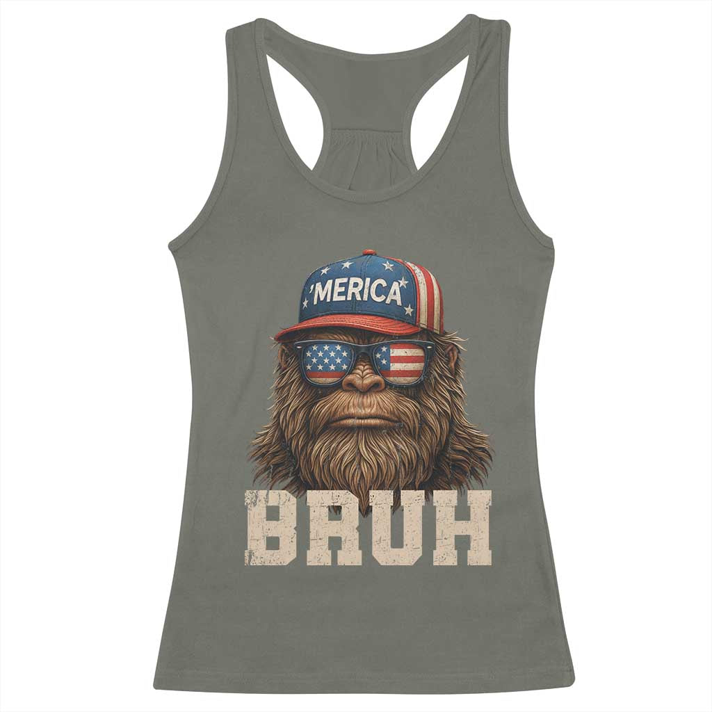 Bruh Bigfoot Merica Racerback Tank Top American Flag Patriotic 4th Of July TS10 Military Green Print Your Wear
