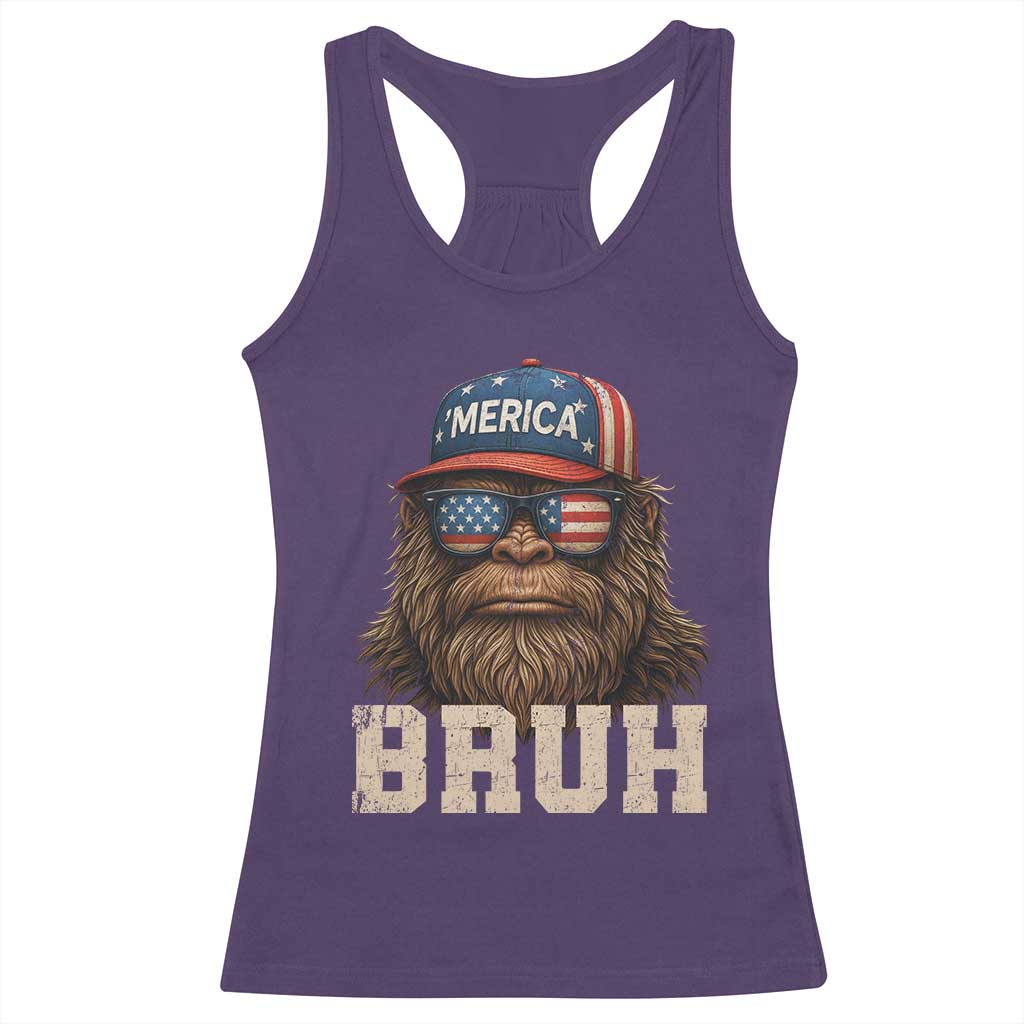 Bruh Bigfoot Merica Racerback Tank Top American Flag Patriotic 4th Of July TS10 Purple Print Your Wear