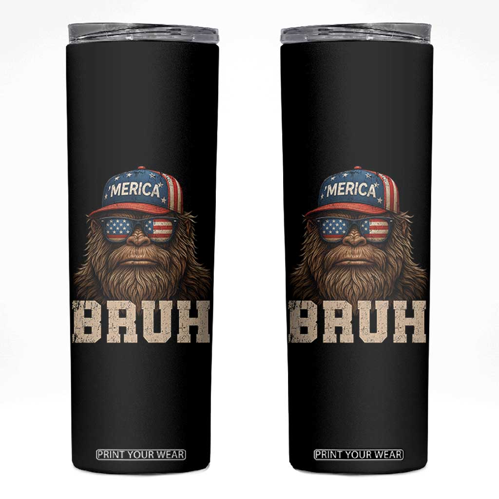 Bruh Bigfoot Merica Skinny Tumbler American Flag Patriotic 4th Of July TS10 Black Print Your Wear