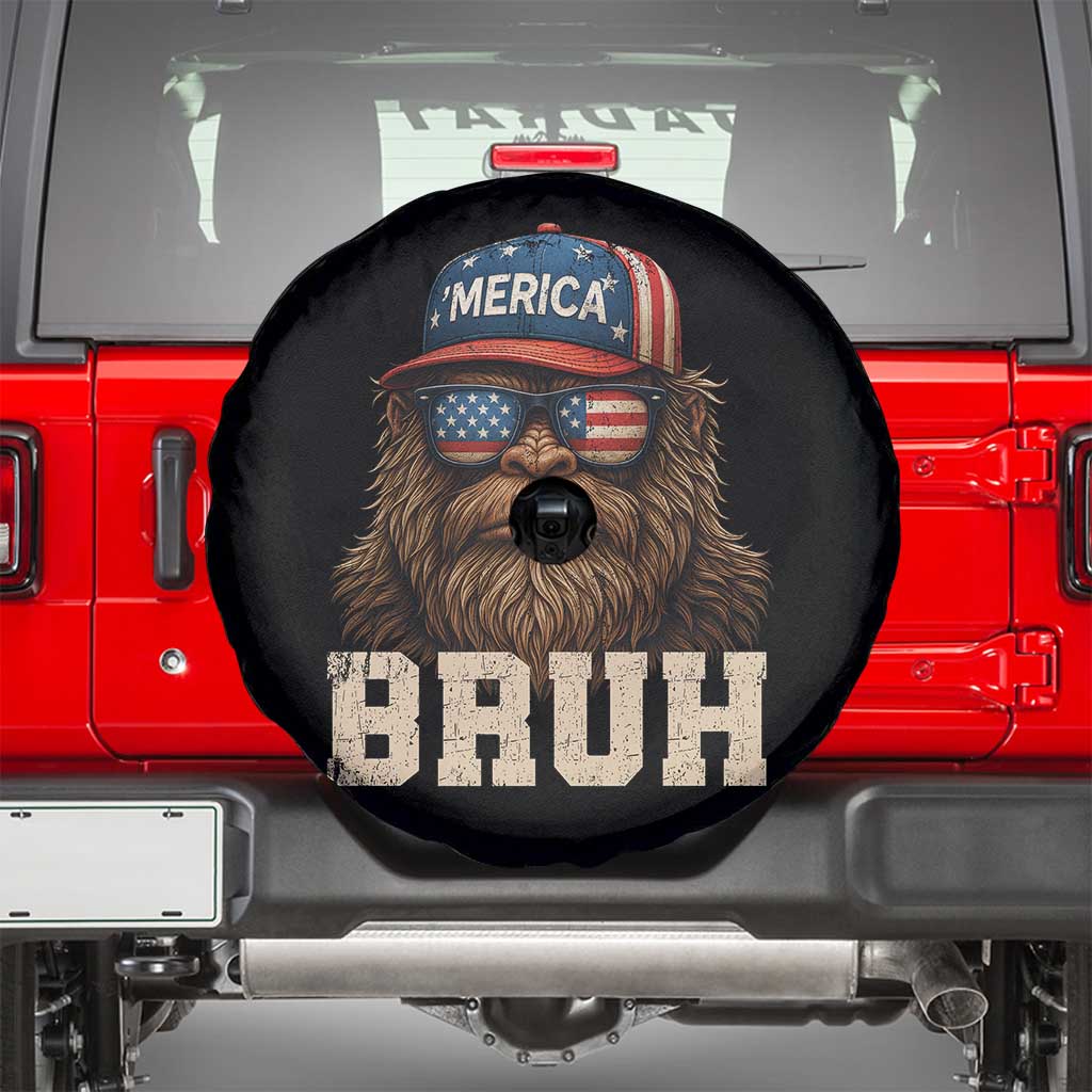 Bruh Bigfoot Merica Spare Tire Cover American Flag Patriotic 4th Of July TS10 Black Print Your Wear