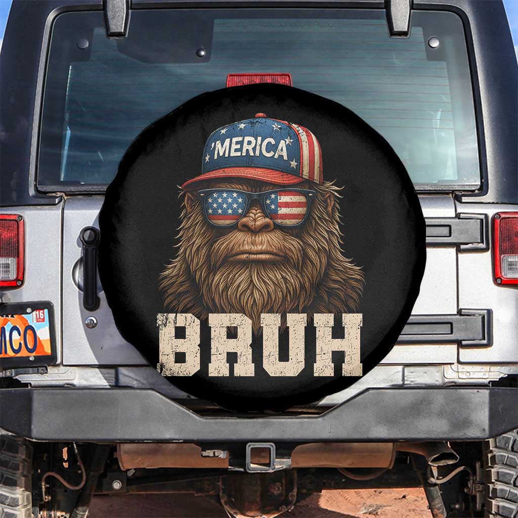 Bruh Bigfoot Merica Spare Tire Cover American Flag Patriotic 4th Of July TS10 No hole Black Print Your Wear