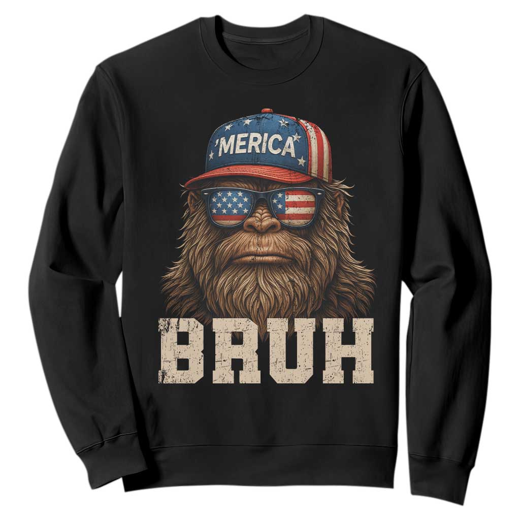 Bruh Bigfoot Merica Sweatshirt American Flag Patriotic 4th Of July TS10 Black Print Your Wear