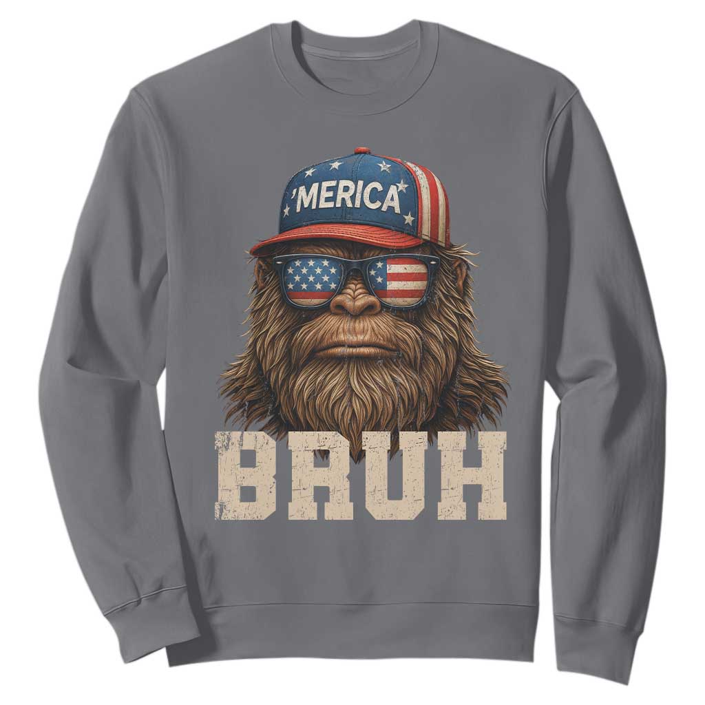 Bruh Bigfoot Merica Sweatshirt American Flag Patriotic 4th Of July TS10 Charcoal Print Your Wear