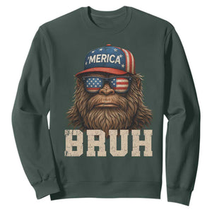 Bruh Bigfoot Merica Sweatshirt American Flag Patriotic 4th Of July TS10 Dark Forest Green Print Your Wear