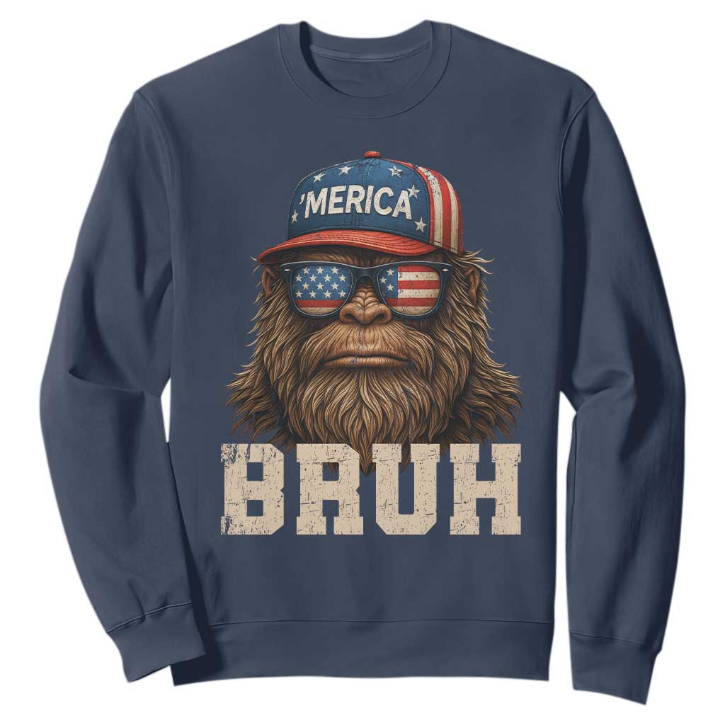 Bruh Bigfoot Merica Sweatshirt American Flag Patriotic 4th Of July TS10 Navy Print Your Wear