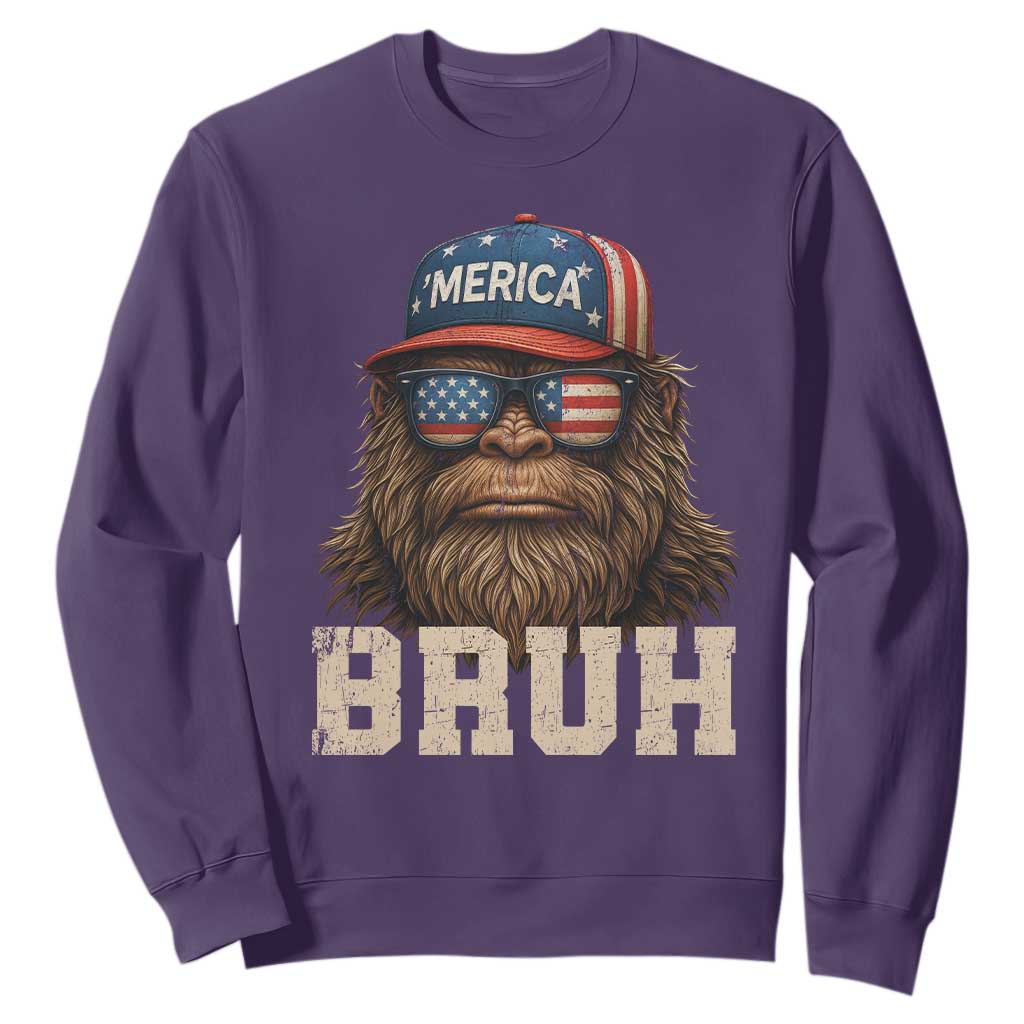 Bruh Bigfoot Merica Sweatshirt American Flag Patriotic 4th Of July TS10 Purple Print Your Wear