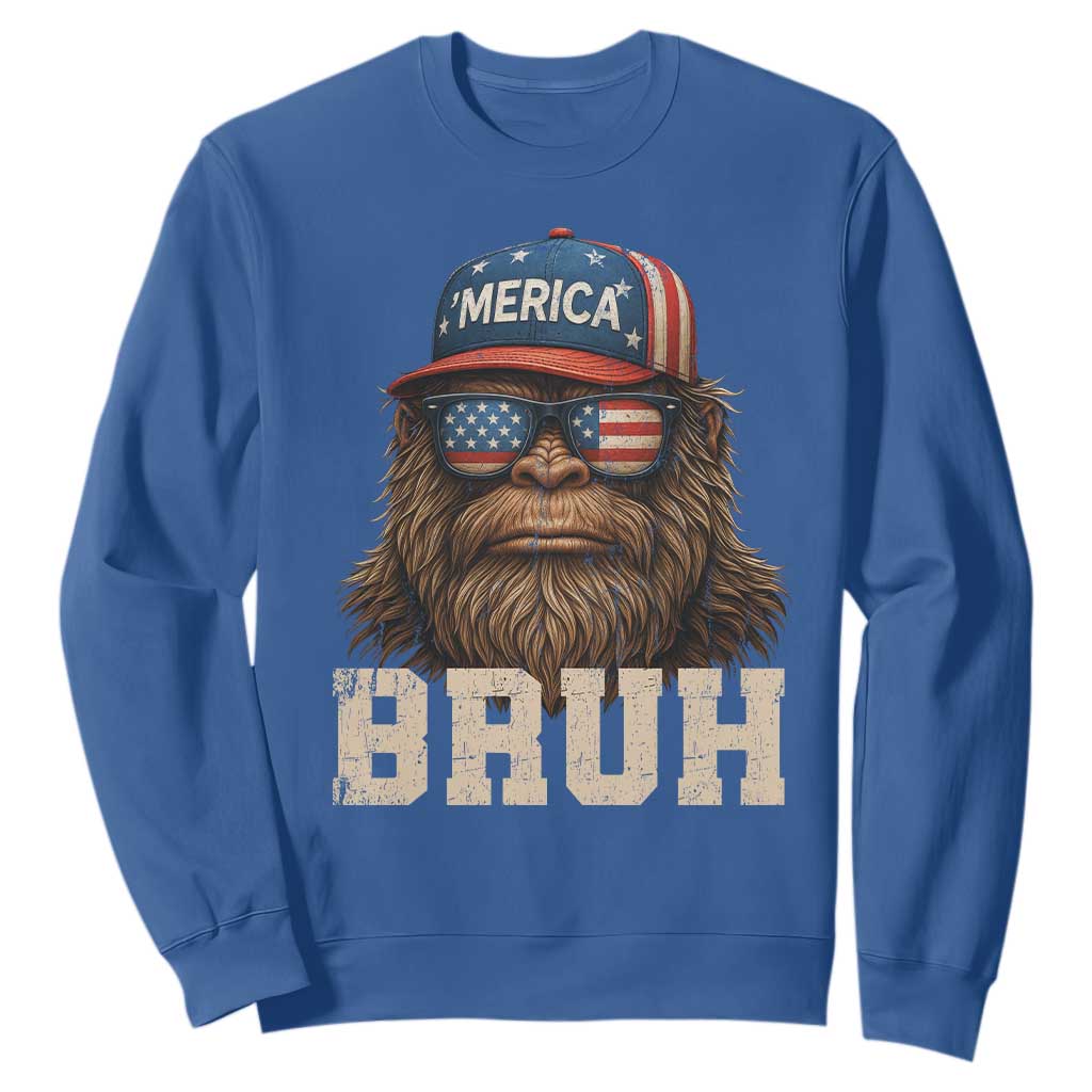 Bruh Bigfoot Merica Sweatshirt American Flag Patriotic 4th Of July TS10 Royal Blue Print Your Wear