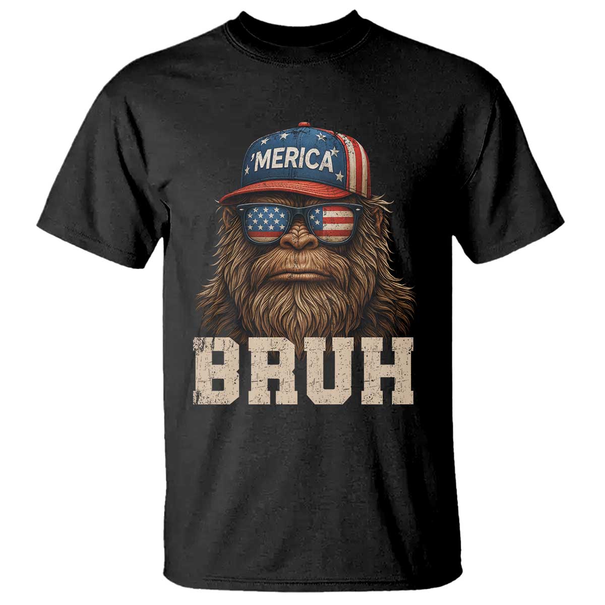 Bruh Bigfoot Merica T Shirt American Flag Patriotic 4th Of July TS10 Black Print Your Wear