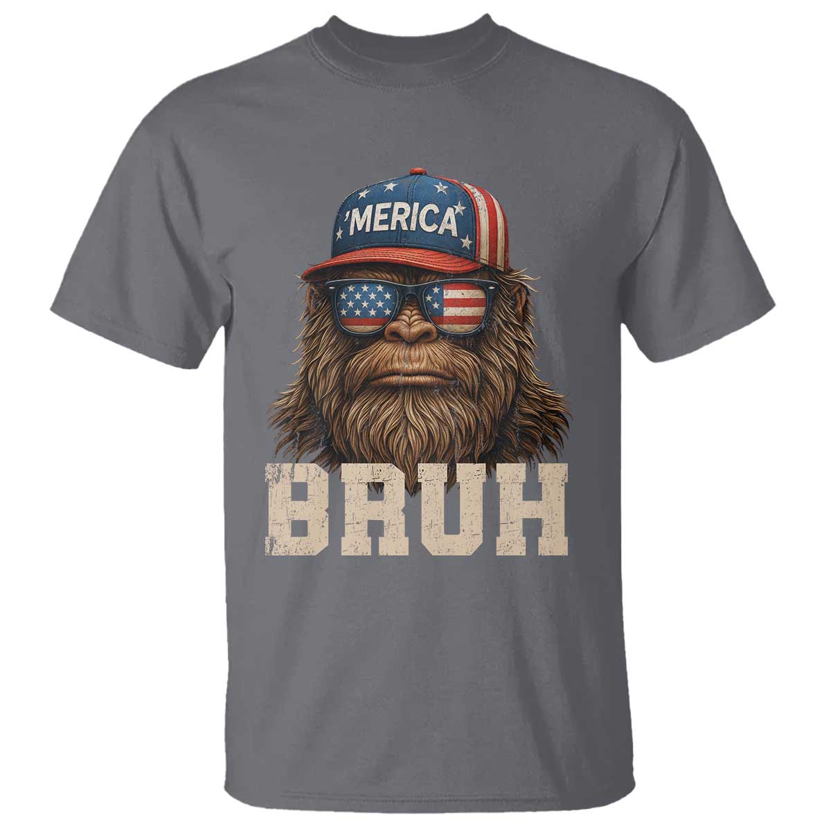 Bruh Bigfoot Merica T Shirt American Flag Patriotic 4th Of July TS10 Charcoal Print Your Wear