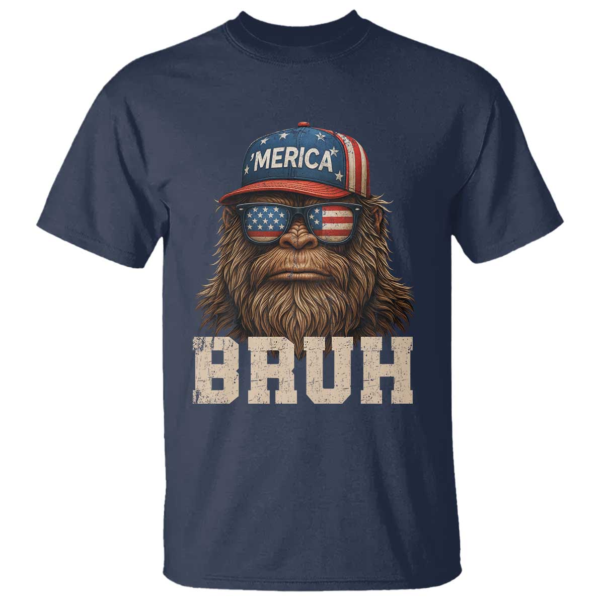 Bruh Bigfoot Merica T Shirt American Flag Patriotic 4th Of July TS10 Navy Print Your Wear