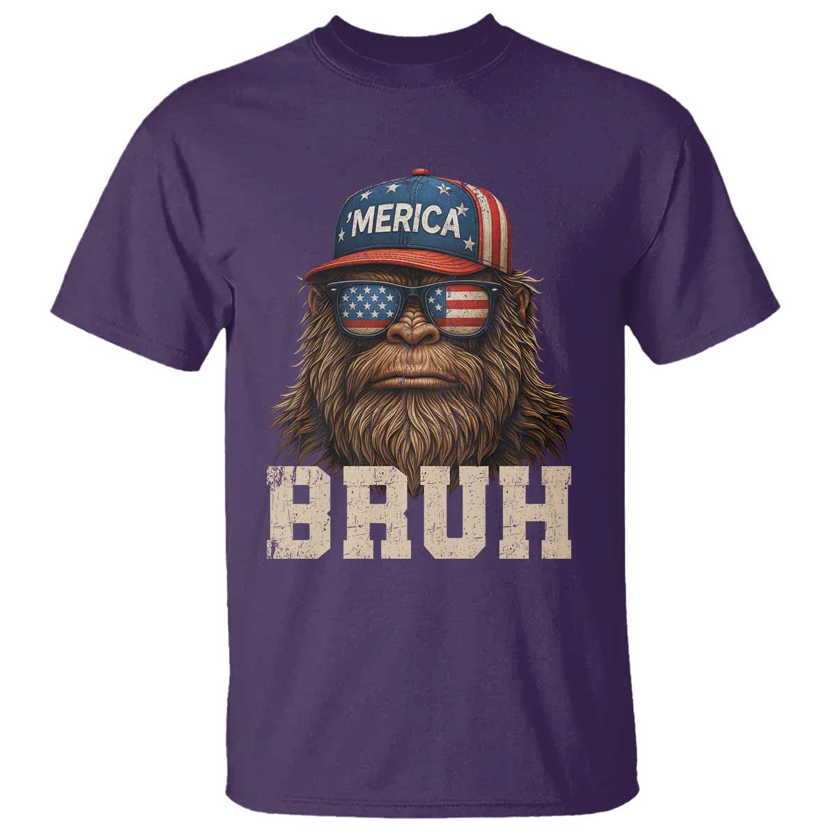 Bruh Bigfoot Merica T Shirt American Flag Patriotic 4th Of July TS10 Purple Print Your Wear
