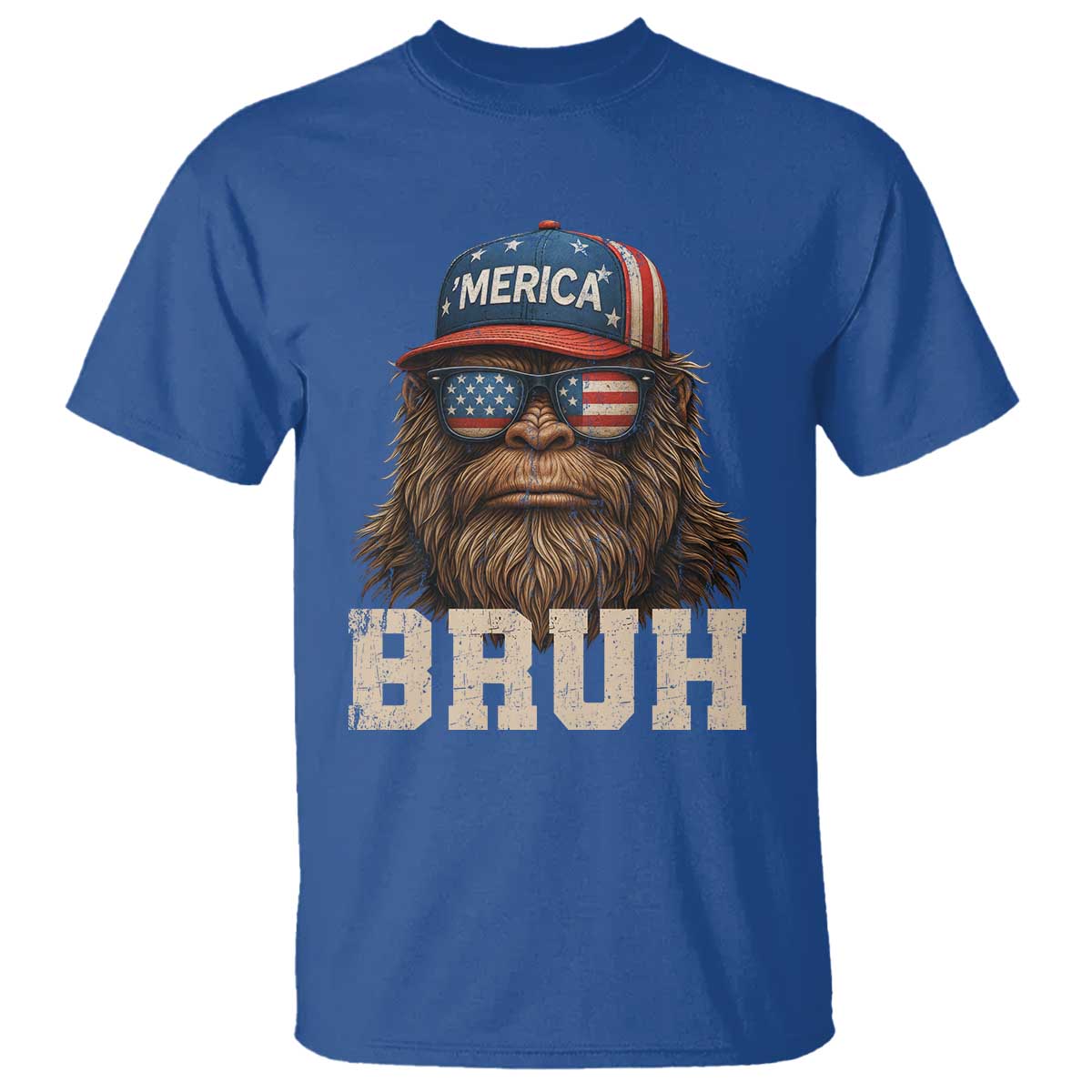 Bruh Bigfoot Merica T Shirt American Flag Patriotic 4th Of July TS10 Royal Blue Print Your Wear