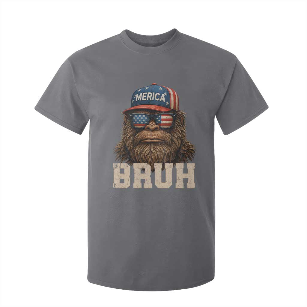 Bruh Bigfoot Merica T Shirt For Kid American Flag Patriotic 4th Of July TS10 Charcoal Print Your Wear
