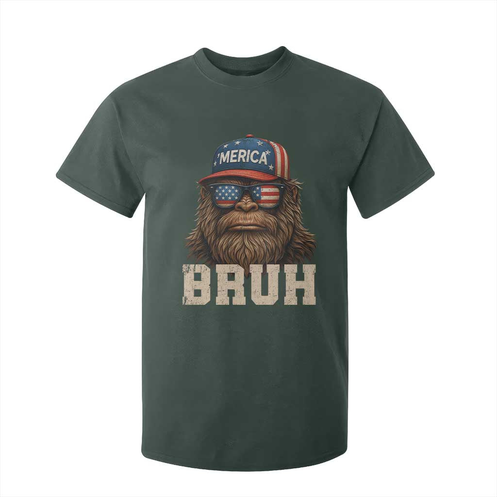Bruh Bigfoot Merica T Shirt For Kid American Flag Patriotic 4th Of July TS10 Dark Forest Green Print Your Wear