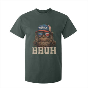 Bruh Bigfoot Merica T Shirt For Kid American Flag Patriotic 4th Of July TS10 Dark Forest Green Print Your Wear