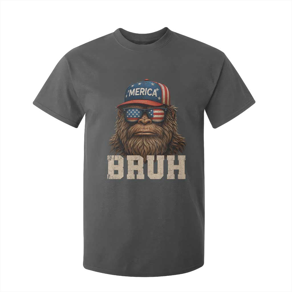 Bruh Bigfoot Merica T Shirt For Kid American Flag Patriotic 4th Of July TS10 Dark Heather Print Your Wear