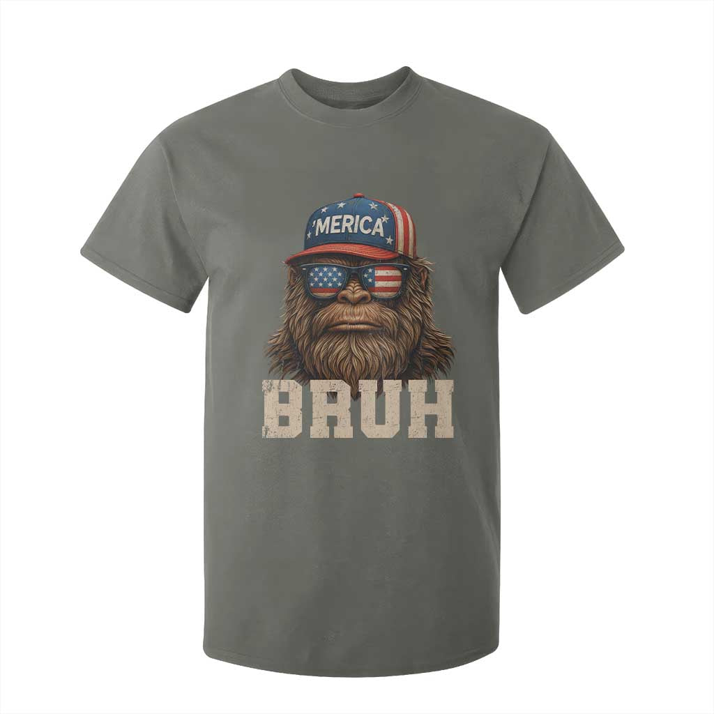 Bruh Bigfoot Merica T Shirt For Kid American Flag Patriotic 4th Of July TS10 Military Green Print Your Wear