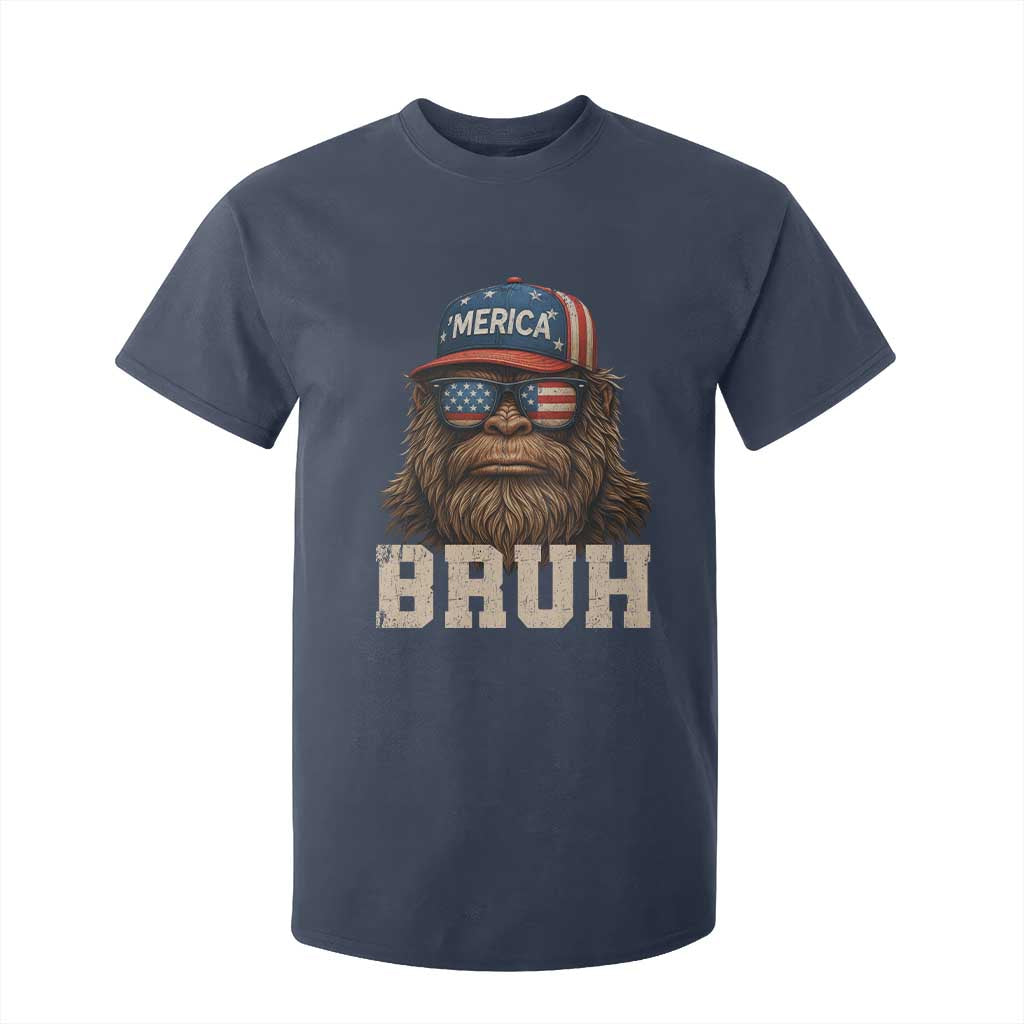 Bruh Bigfoot Merica T Shirt For Kid American Flag Patriotic 4th Of July TS10 Navy Print Your Wear