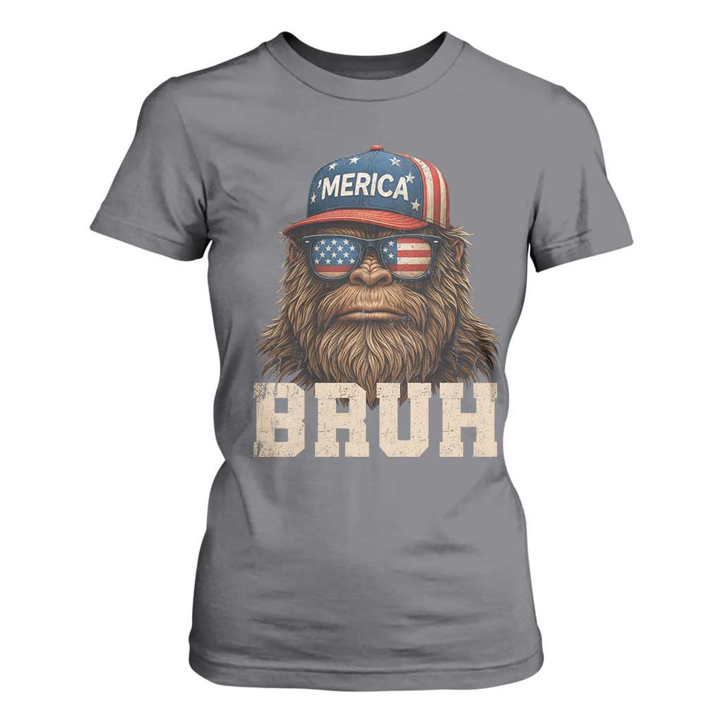 Bruh Bigfoot Merica T Shirt For Women American Flag Patriotic 4th Of July TS10 Charcoal Print Your Wear