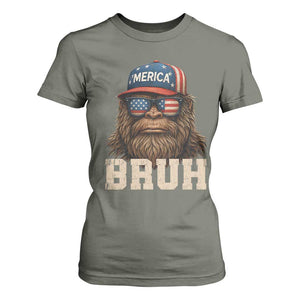 Bruh Bigfoot Merica T Shirt For Women American Flag Patriotic 4th Of July TS10 Military Green Print Your Wear