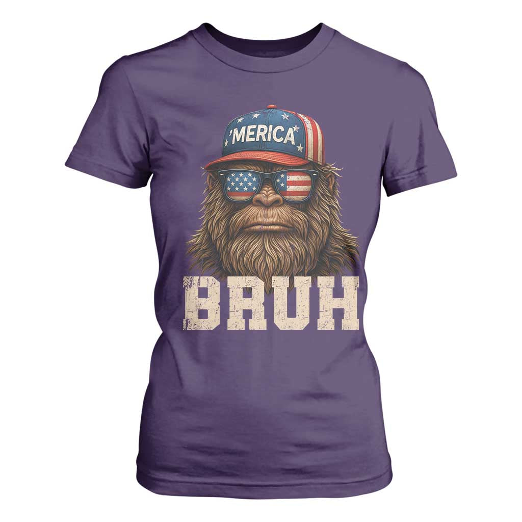 Bruh Bigfoot Merica T Shirt For Women American Flag Patriotic 4th Of July TS10 Purple Print Your Wear
